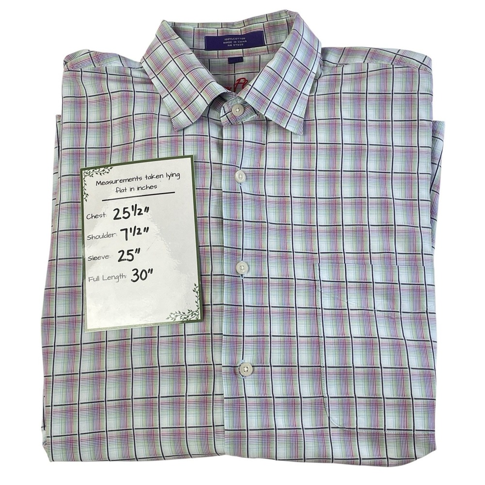Alan Flusser Mens L Dress Shirt Plaid Check Button Down 100% Cotton - Picture 3 of 8